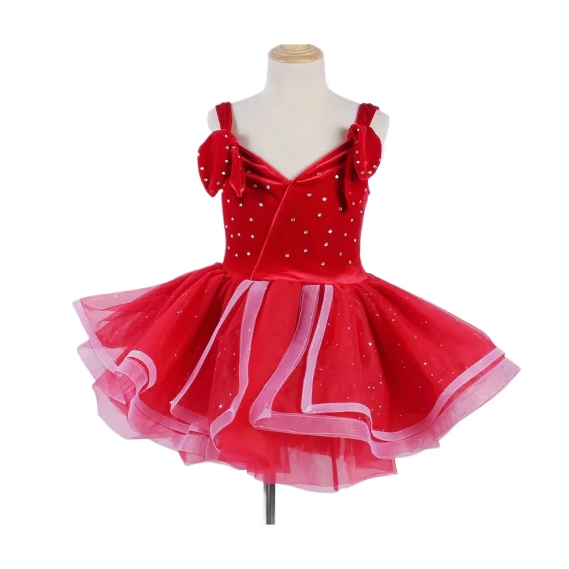 

Children's Day Ballet Dress Kids Tutu Puffy Dance Wear Princess Dresses Girls Summer Performance Clothes Girls Vestidos RedDress