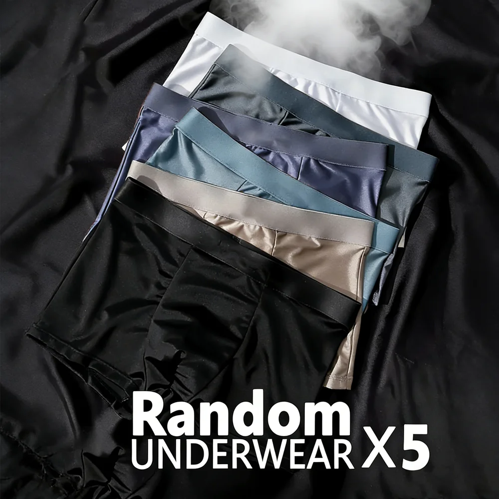 

Men's random 5PCS Ice Silk Underwear Solid Color Ultrathin Breathable Soft Daily Wear