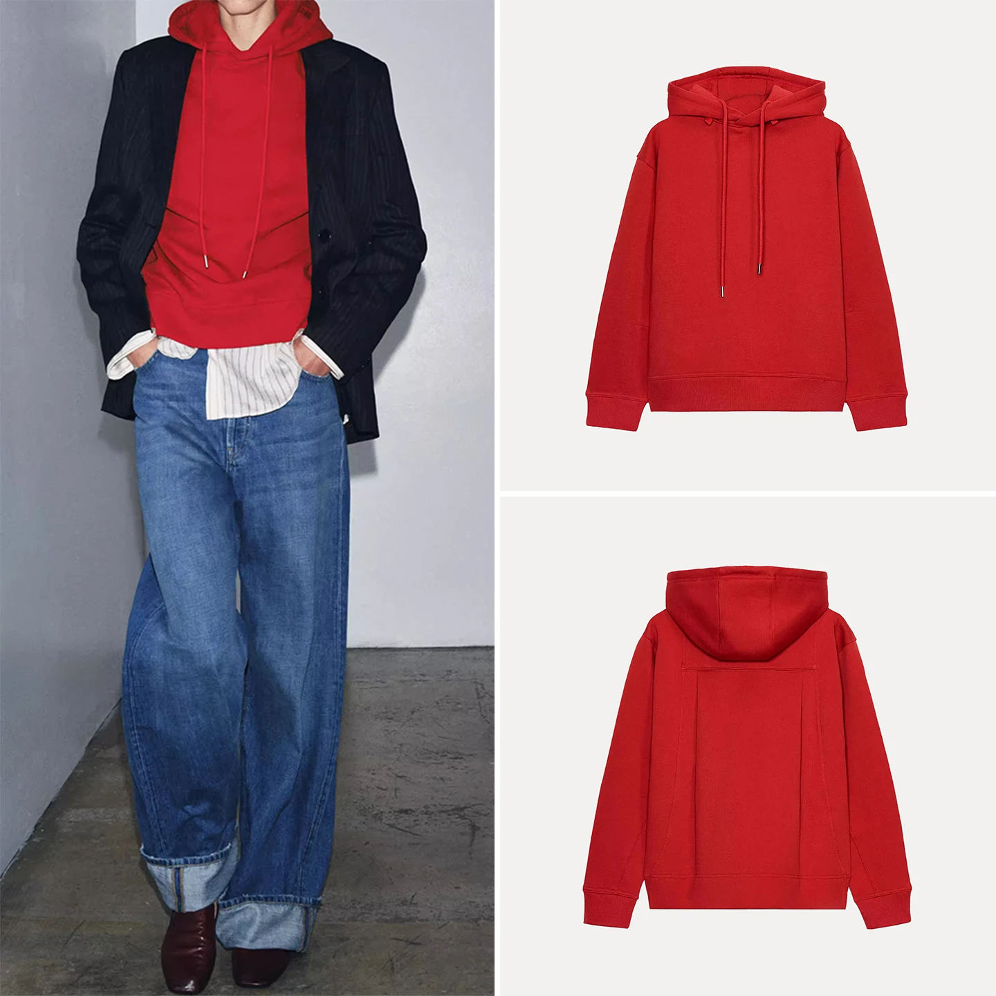 Z Felpa con cappuccio Faionable da donna Vestibilità ampia Temperamento personale versatile Nuovo arrivo 2025 Autunno Lungo Colore Sve