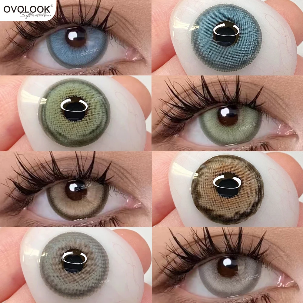 OVOLOOK-nuevo 1 par de lentes de contacto de colores para miopía para ojos, lentes grandes a la moda, lentes verdes para pupilas, belleza, ojos azules, lentes marrones y grises