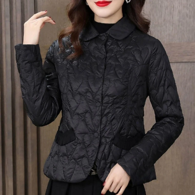 2023 Outono Inverno Parkas Mulheres Jaqueta Moda Coreano de meia idade Mãe Manga comprida Thin Down Cotton Coat Feminino Outwear Quente