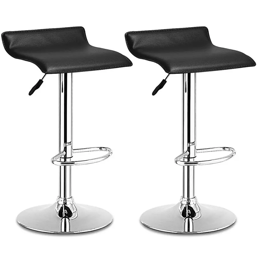 

Set Swivel Bar Stools Adjustable Contemporary Modern Design Chrome Hydraulic PU Leather Backless of 2 Black