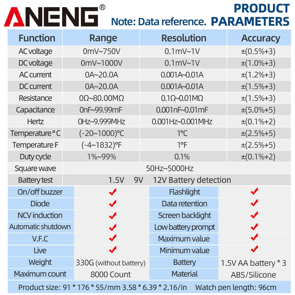 ANENG V8 cyfrowy multimetr profesjonalny true rms 8000 zlicza miernik elektryczny NCV DC/AC napięcie prądu multimetry LCD dokładny automatyczny