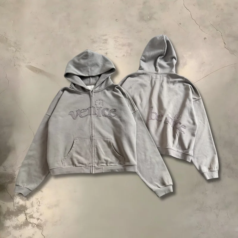 Dark Grey ERL Hooded Sweatshirt Streetwear Be Nice Letters Print Loose Women Men Zip Hoodies Oversized