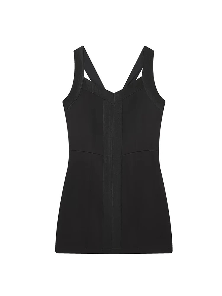 TFMLN 2026 Nieuwe Vrouwen Brede Sling Jurk Chic V-hals Hoge Taille Bodycon Mini Jurken Vrouwelijke Avondfeest Elegante Effen Jurk