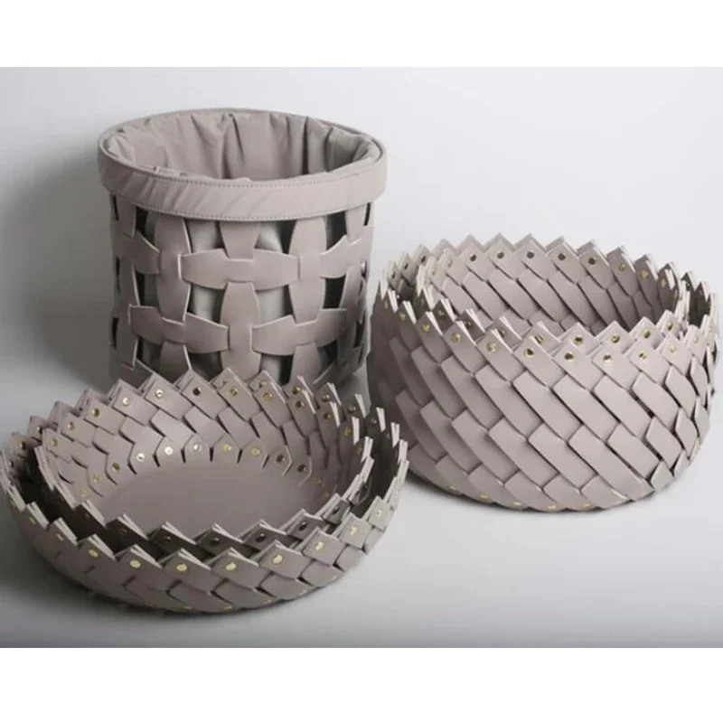 leather hand-woven storage basket cosmetic storage basket