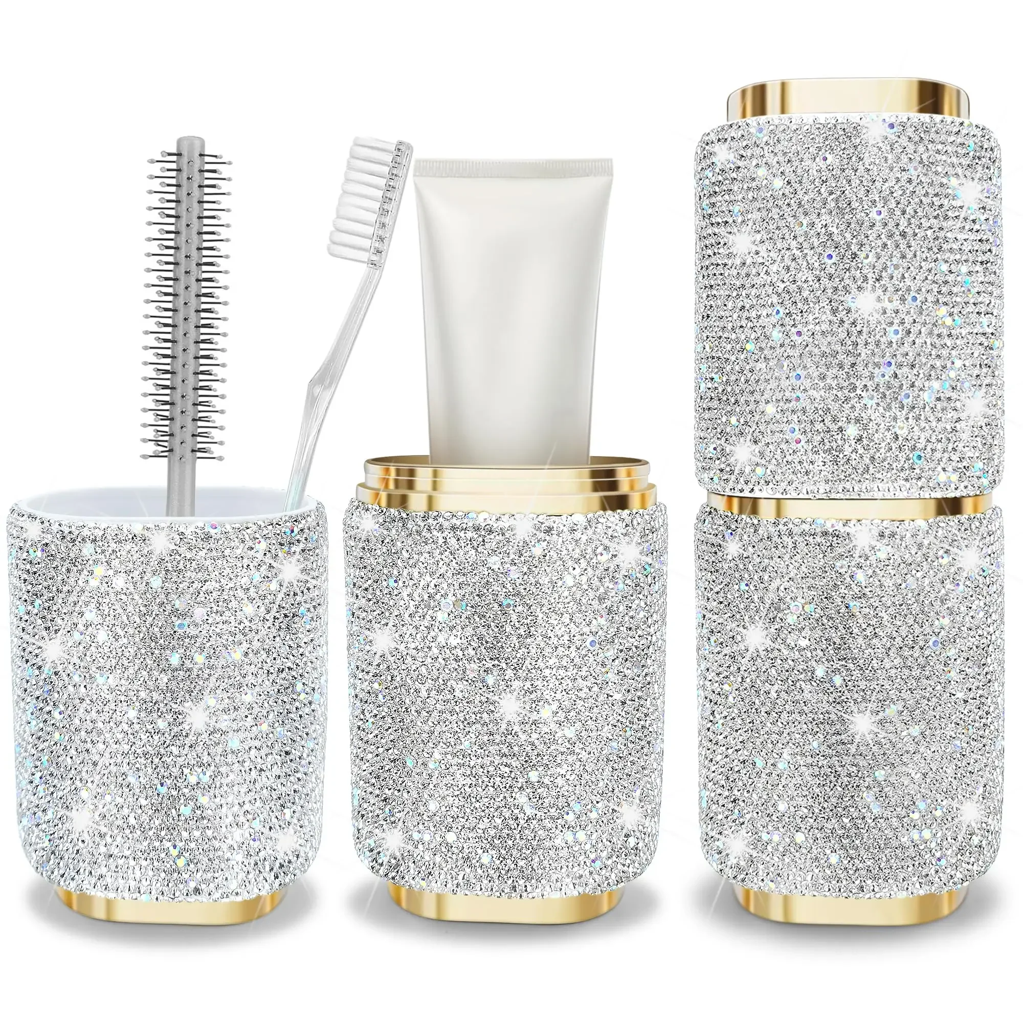Multifunctional Toothbrush Cup Bling Bathroom Toothpaste Holder Storage Box Travel Toiletries Organizer Tooth Brushes Protector