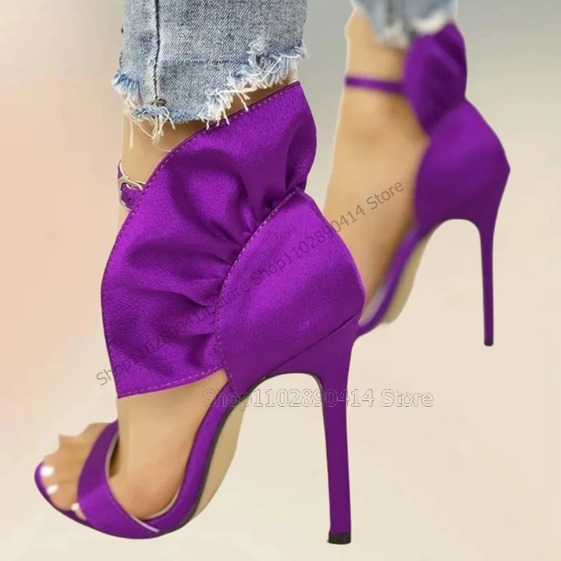 Purple Falbala Design Open Toe Sandals Ankle Buckle Strap Women Shoes Thin High Heels Fashion Banquet 2024 Zapatos Para Mujere