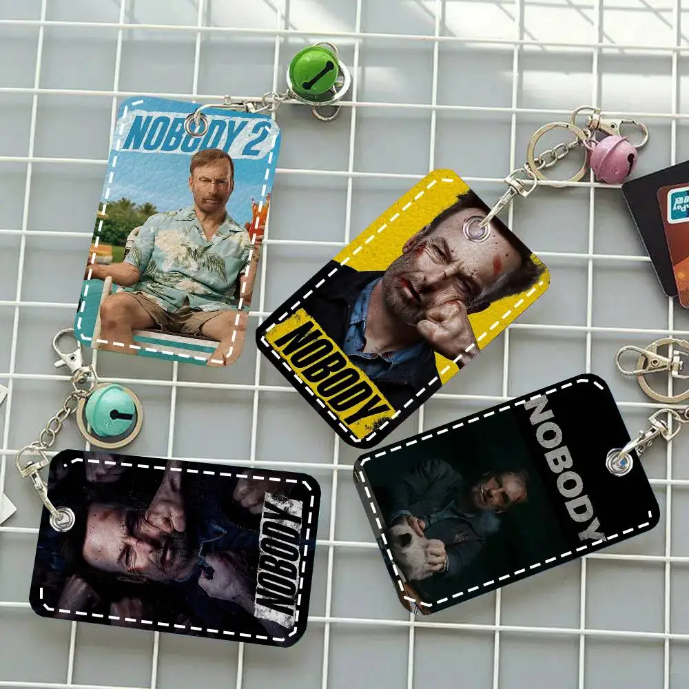 1pc Gangster Family Love Movie N-Nobody 2 Card Case Keychain Access Card Bag Key Tag Ring Leather Card Holder Key Ring Access
