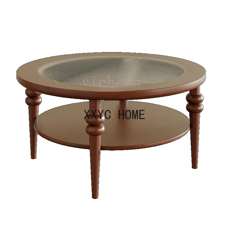 

Chinese Style French Style round Solid Wood Tea Table Changhong Glass Household Light Luxury Tea Table