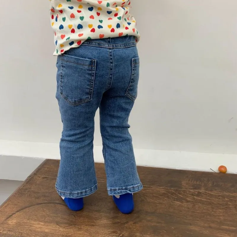 Spring and Autumn Girls' Split Jeans Fashion New Style Children's Baby Elastic Micro Horn Pants