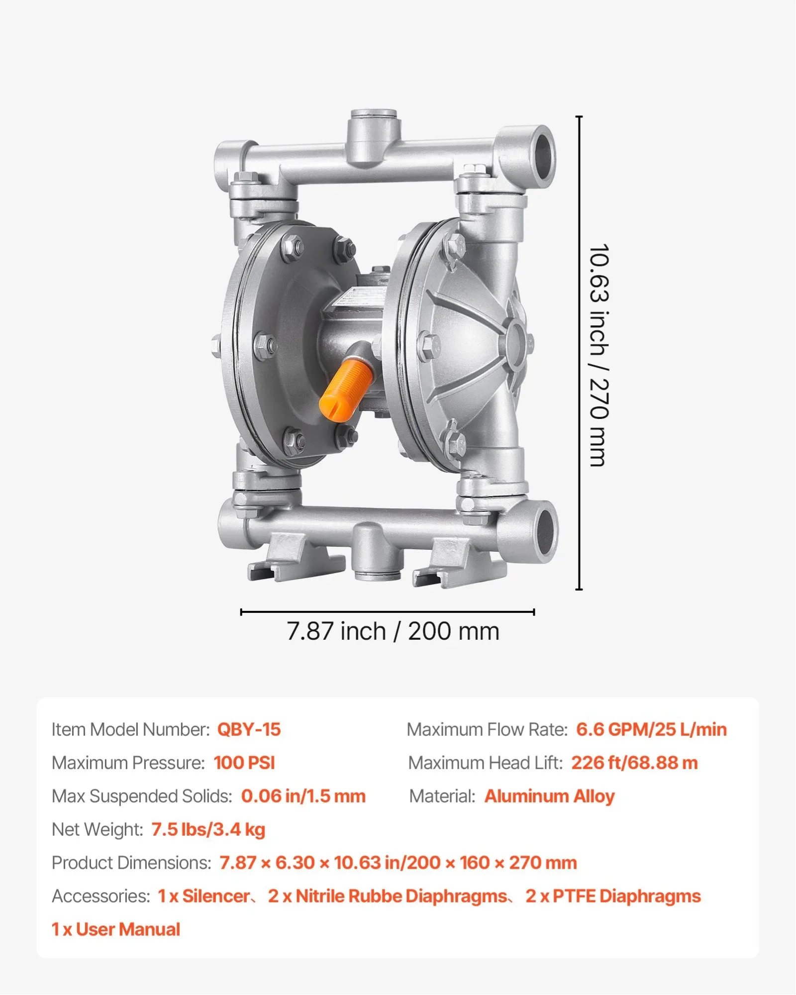 Air Operated Double Diaphragm Pump 1/2 Inch Aluminum Waste Oil Transfer Pump