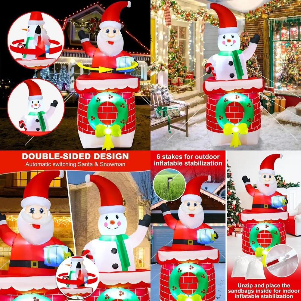

Double-Sided Rotating Snowman and Santa Claus Inflatable Yard Decorations for Christmas, Suitable for Indoor and Outdoor Use