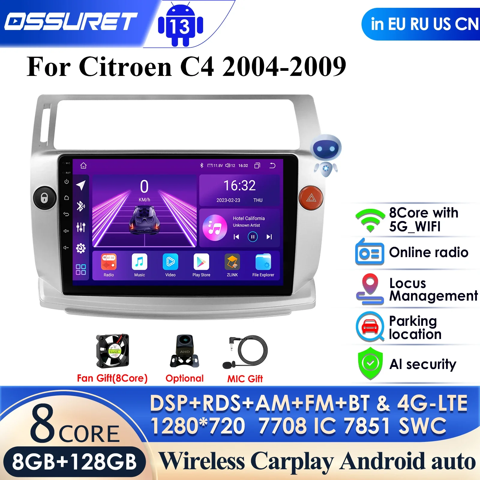 2G+32G Android 12 Car Radio for Citroen C4 C-Triomphe C-Quatre 2004-2009 car dvd player car accessory 4G multimedia autoradio pc