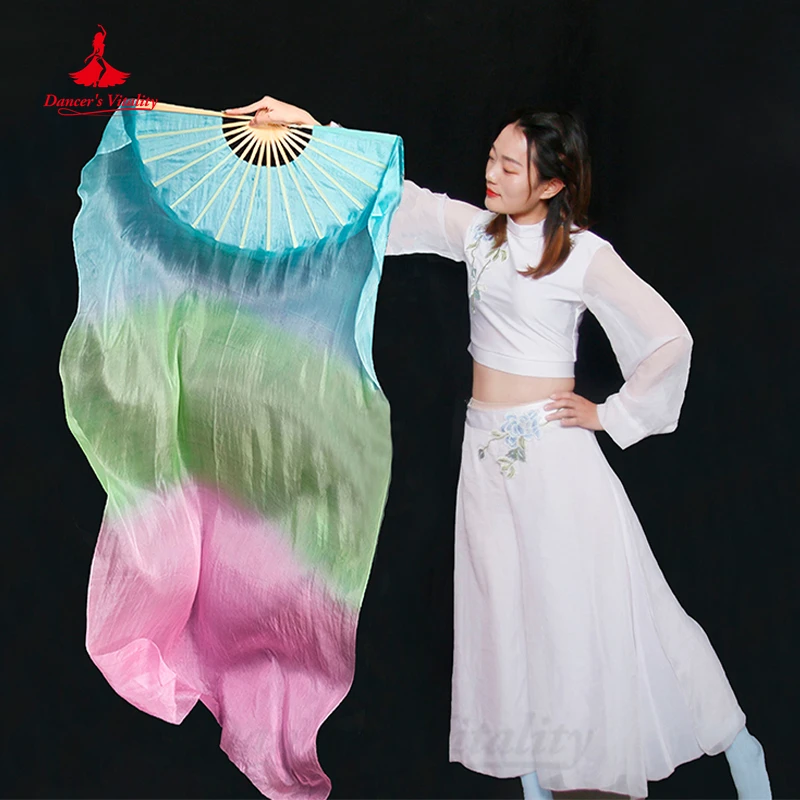 Dyed 100% Natural Silk Fan Veils for Women Belly Dance Performance Fan Belly Dance Costumes and Accessories A Pair