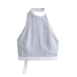 UNIZER2024 Spring New Product Women's Fashion, Elegance, Design Sense, Versatile Striped Poplin Hanging Neck Top