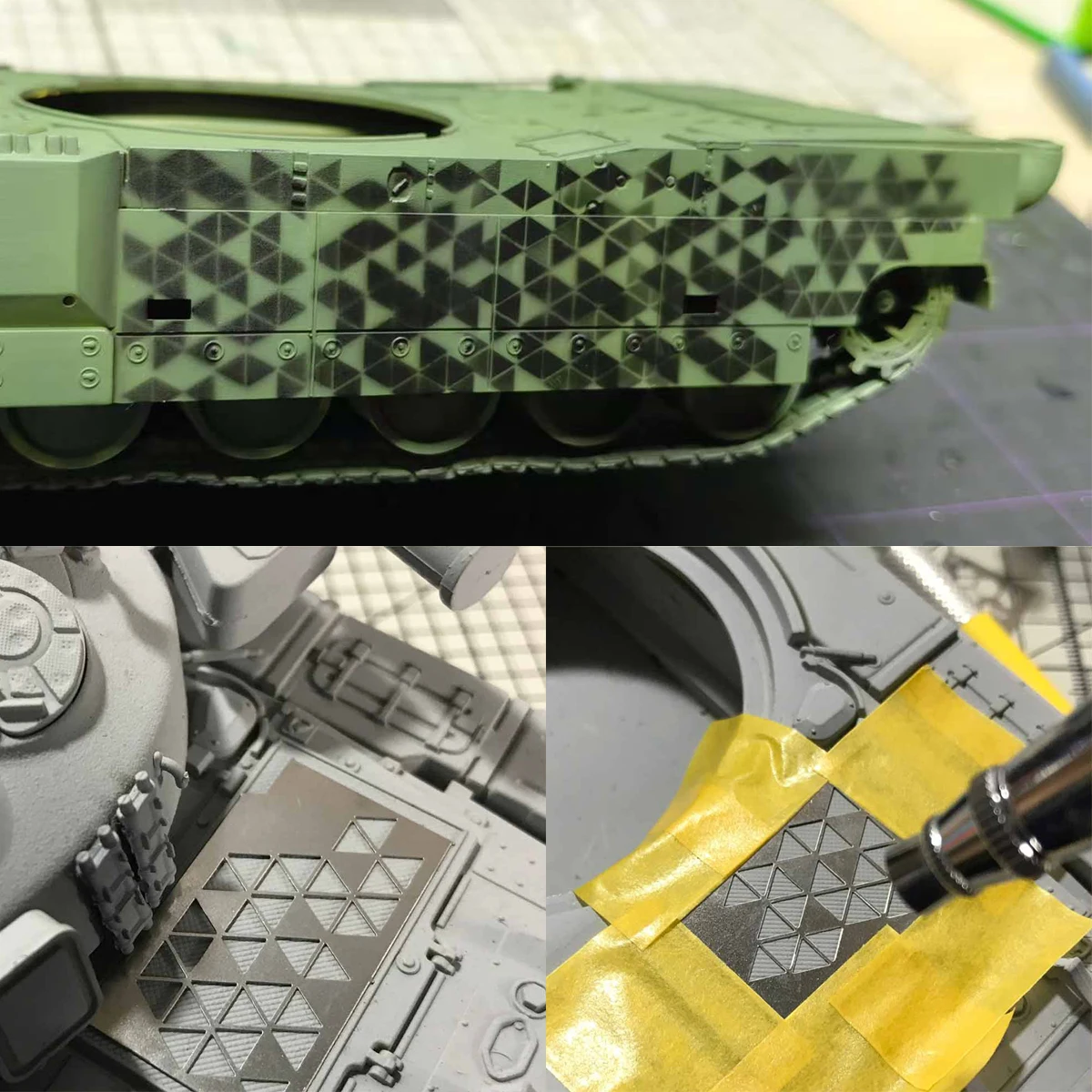 

Инструменты для покраски масштабных моделей: многоразовые металлические трафареты для аэрографии, маски для распыления, цифровой треугольный камуфляж для самолетов и транспортных средств.