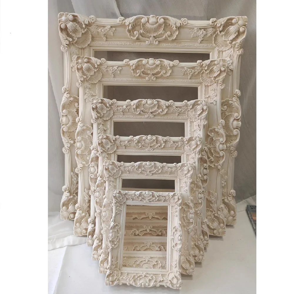 ABS Plastic Carved Antique Ivory European Oil Painting Wall Decoration Frame