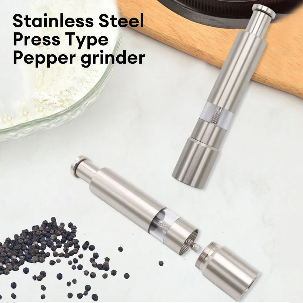 Manual Salt and Pepper Grinder Set Thumb Push Pepper Mill Stainless Steel Spice Sauce Grinders With Metal Holder Kitchen Tools