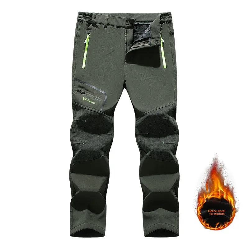 Pantalones de trabajo de Otoño Invierno con forro polar para hombre, pantalones cálidos de talla grande para deportes al aire libre, resistentes al viento, impermeables, de pierna recta