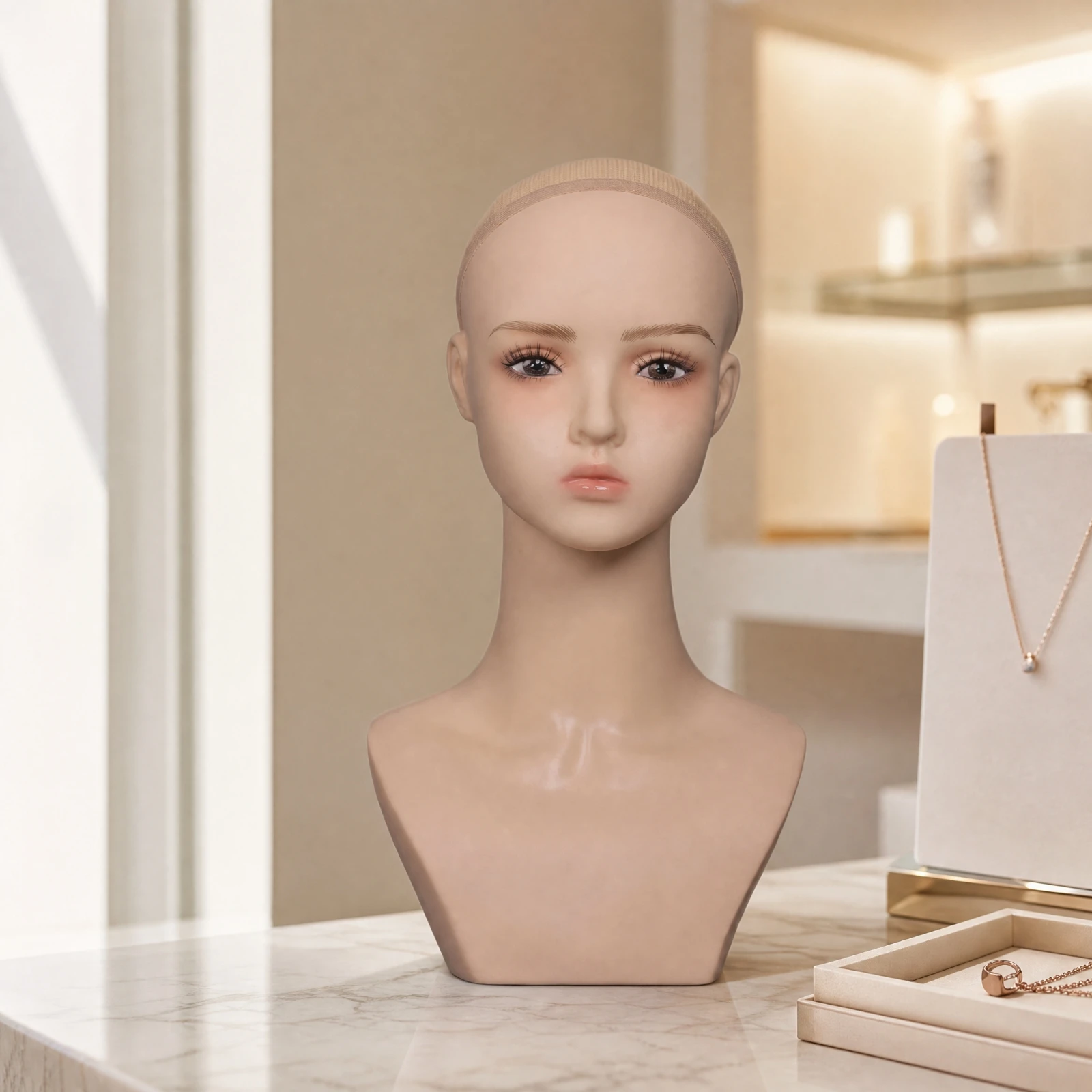 PVC Mannequin Head and Shoulder Bust Professional Mannequin Head with Shoulder Lifelike Smooth for Salon Owners, Boutique 5