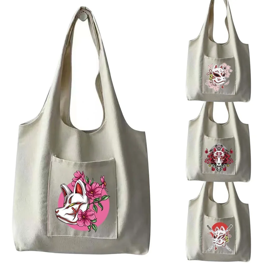 

Tote Bag Ladies Canvas Bag Shopping Bags Mask Printed Travel Fashion Large Capacity Storage Handbag Messenger Shoulder Bags