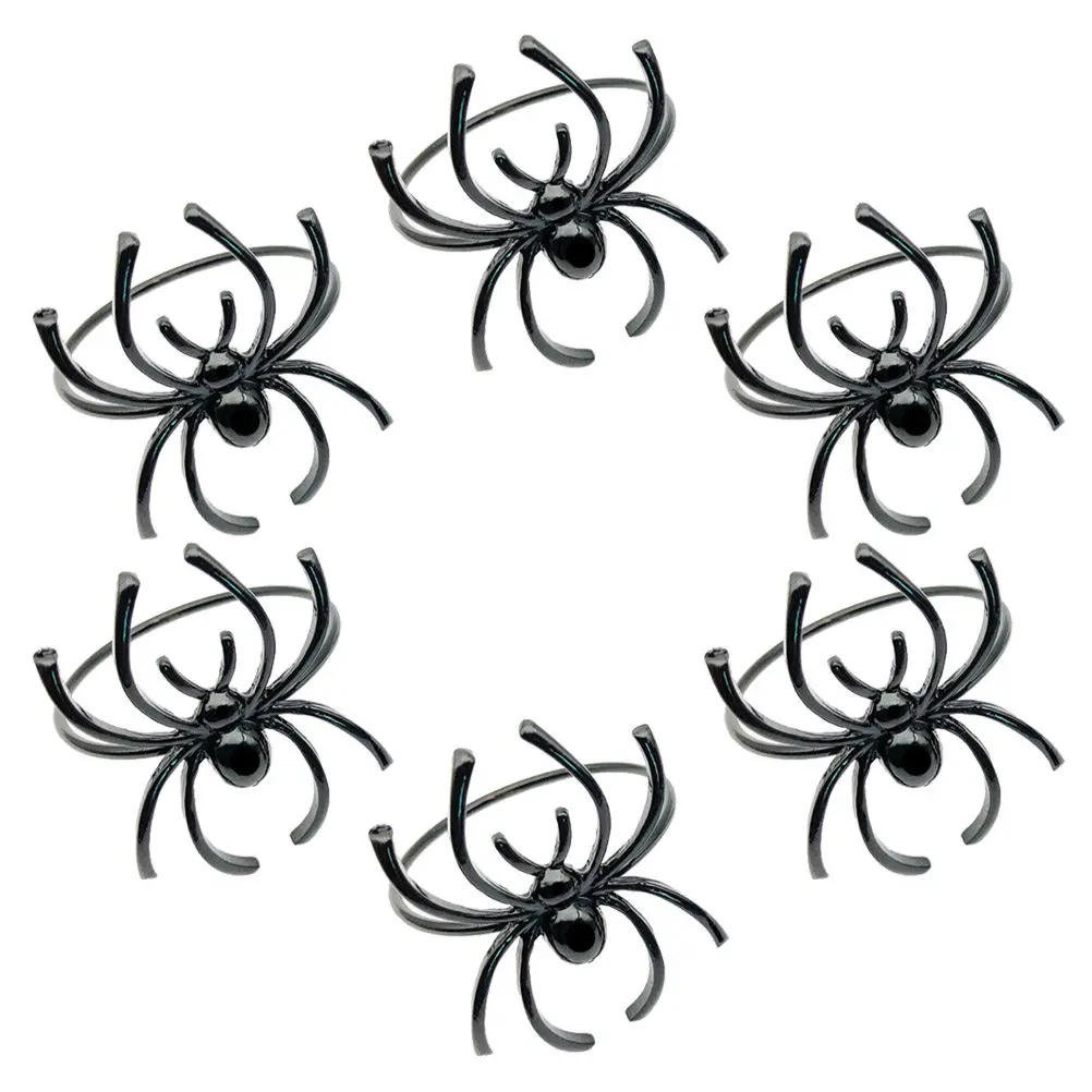 6Pcs Halloween Spider Napkin Rings Alloy Material Fine Texture Scary Stylish Design for Dining Napkin Holders Craft Projects