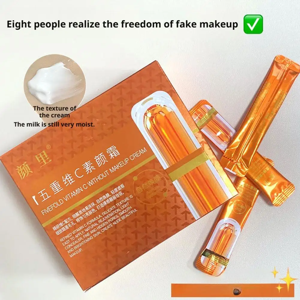 كريم فيتامين C بدون مكياج بخمسة أضعاف، كريم كونسيلر محمول مع كيس من العلامة التجارية VC لتفتيح الوجه وتبييض كريم عزل المكياج