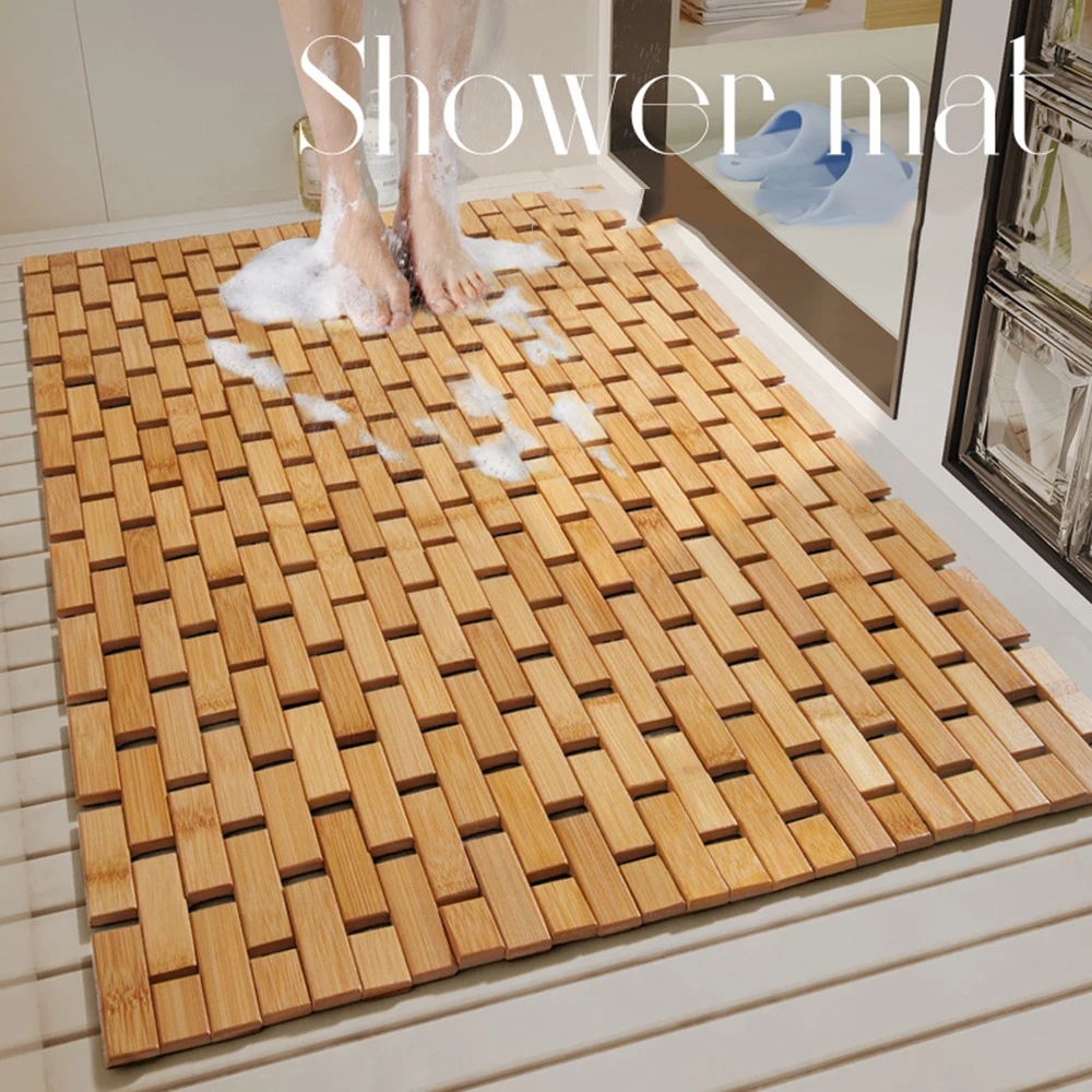 

Foldable Bamboo Bath Mat Bathroom Runner Rugs Floor Carpet Wood Shower Bathtub Waterproof Non Slip Accessories Easy to Clean for