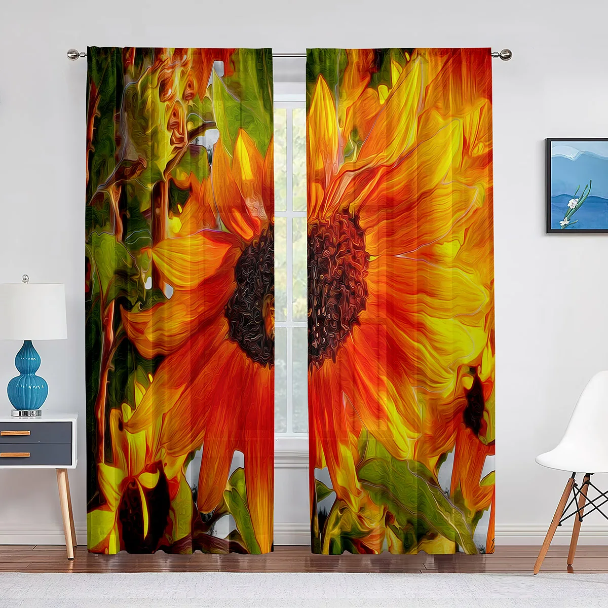 

Oil Painting Sunflower Yellow Flowers Artwork Curtains for Living Room Bedroom Kitchen Window Curtain 2Panels Semi-Blackout