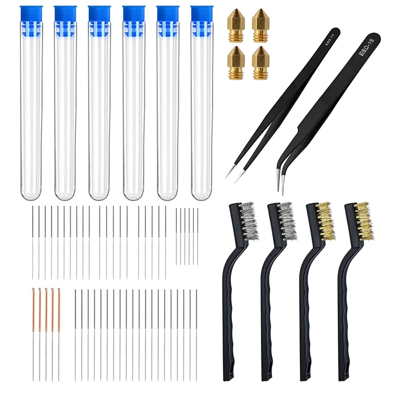 3D Printer Brass Nozzle Cleaning Tool Set Stainless Steel Nozzle Cleaning Needle Tweezer For Different Size Nozzles