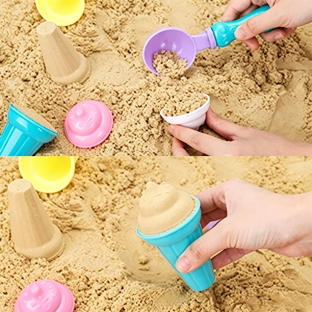 Dual Use Ice Cream Sand Molding Kit for Kid Beach Toys Set Snow Toy Brick Sand Castle Winter and Summer Outdoor Sands Toys Gift