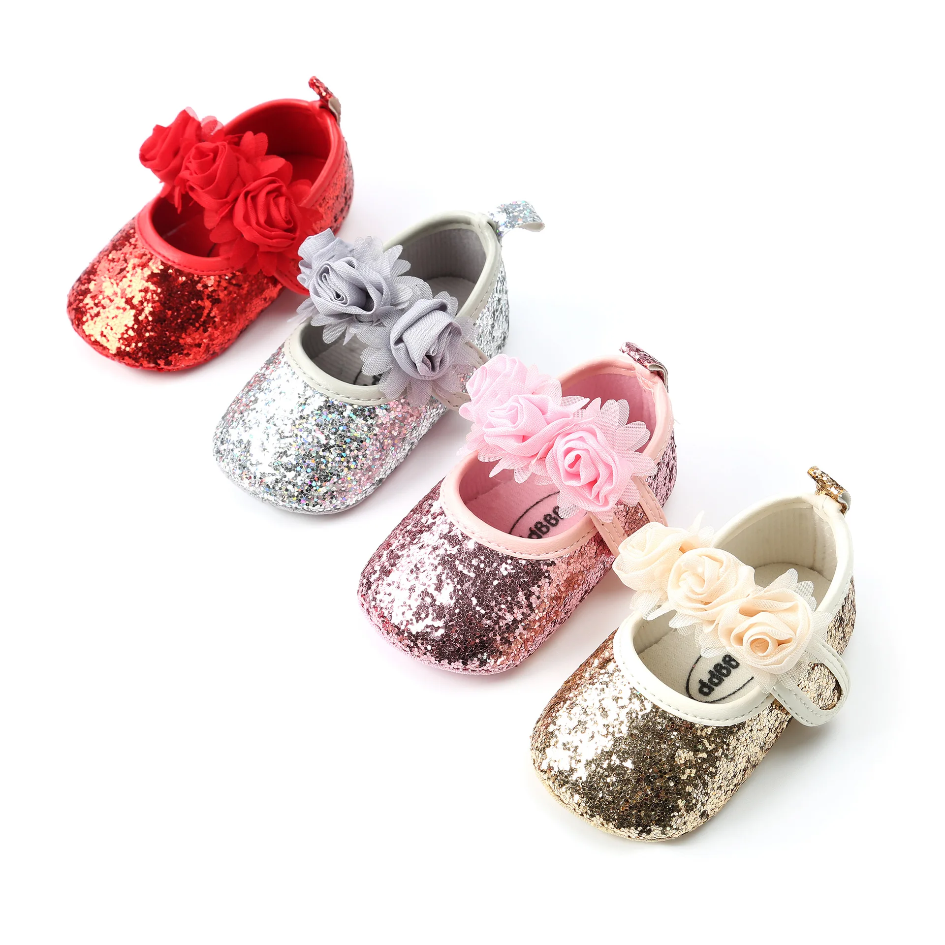 Spring and Autumn Flowers 0-12 Months Baby Princess Shoes Spring Glitter Anti slip Learning Shoes Children's Shoes Soft Bottom
