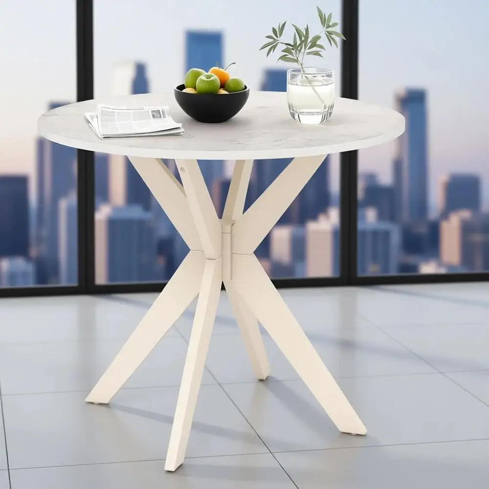 

Круглый обеденный стол 36 дюймов, кухонный стол из массива дерева с перекрестным основанием-пьедесталом и регулируемыми ножками для дома, офиса, небольших помещений