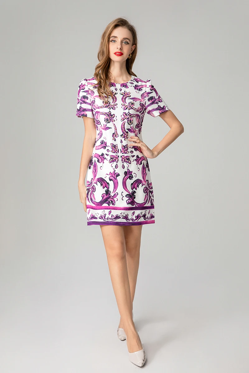 MIUXIMAO 2025 فساتين عصرية صقلية من الخزف الأزرق والأبيض على شكل حرف a فستان قصير مرصع بالألماس فساتين نسائية