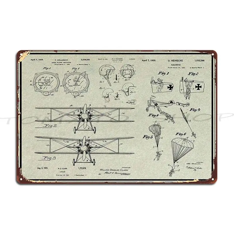 Flight 1962 Parachute Patent Sky Diving Metal Signs Cinema Custom Mural Wall Custom  Tin Sign Poster