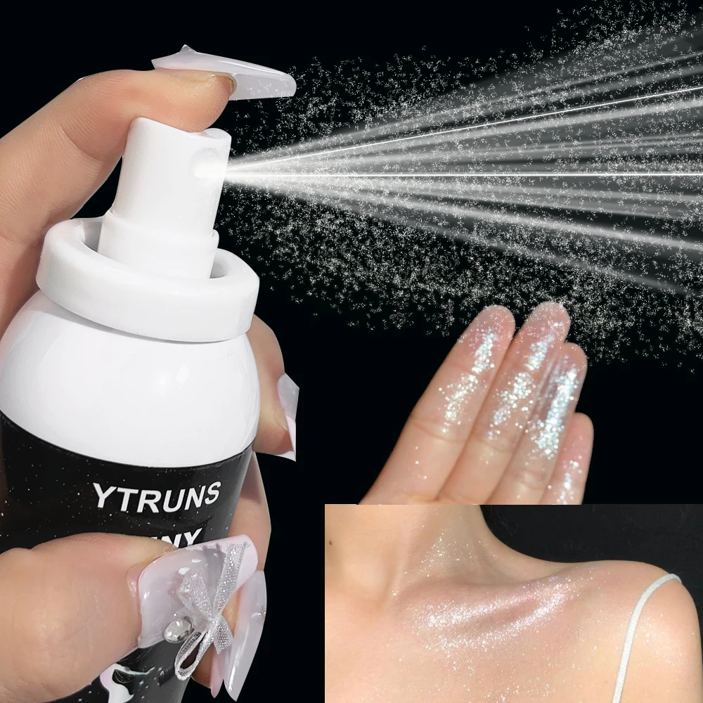 Spray de brillo líquido resistente al agua, brillo corporal de alto brillo, polvo de brillo nacarado, brillo brillante, maquillaje