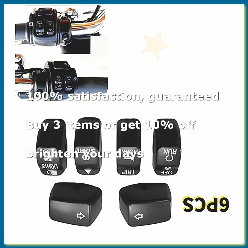 6pcs/Set Motorcycle Handlebar Control Switch Cover Button Caps for Softail 883 1200 Dyna CVO Softail