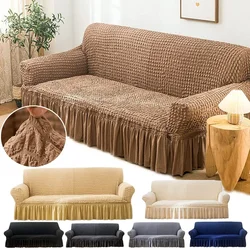 High Elastic Bubble Grid Sofa Cover 1/2/3/4 With Skirt Hem Universal Stretch Couch Protector For Home Living Room Pet Anti Dirt