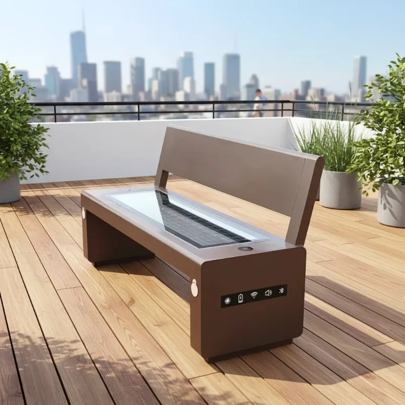 &Bestseller Solar Outdoor Public Bench - Waterproof Garden Bench With Wireless & USB Charging For Urban Parks & Public Spaces
