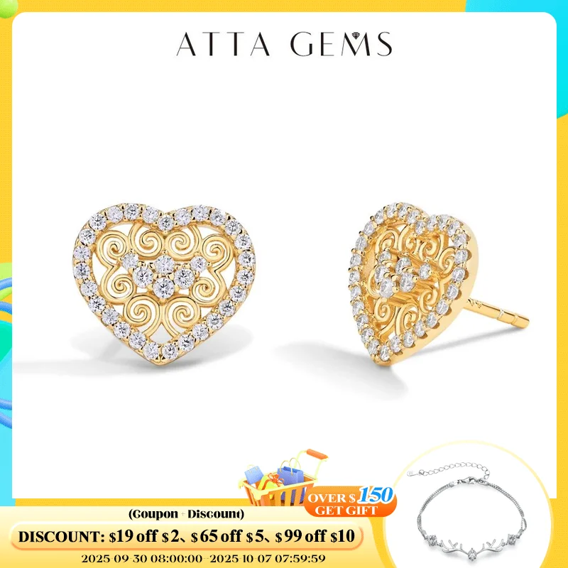 

ATTAGEMS Роскошные цветы в форме сердца для женщин D VVS1 цвет твердый 10K 14K 18K желтое золото 925 серебро ювелирные изделия в подарок
