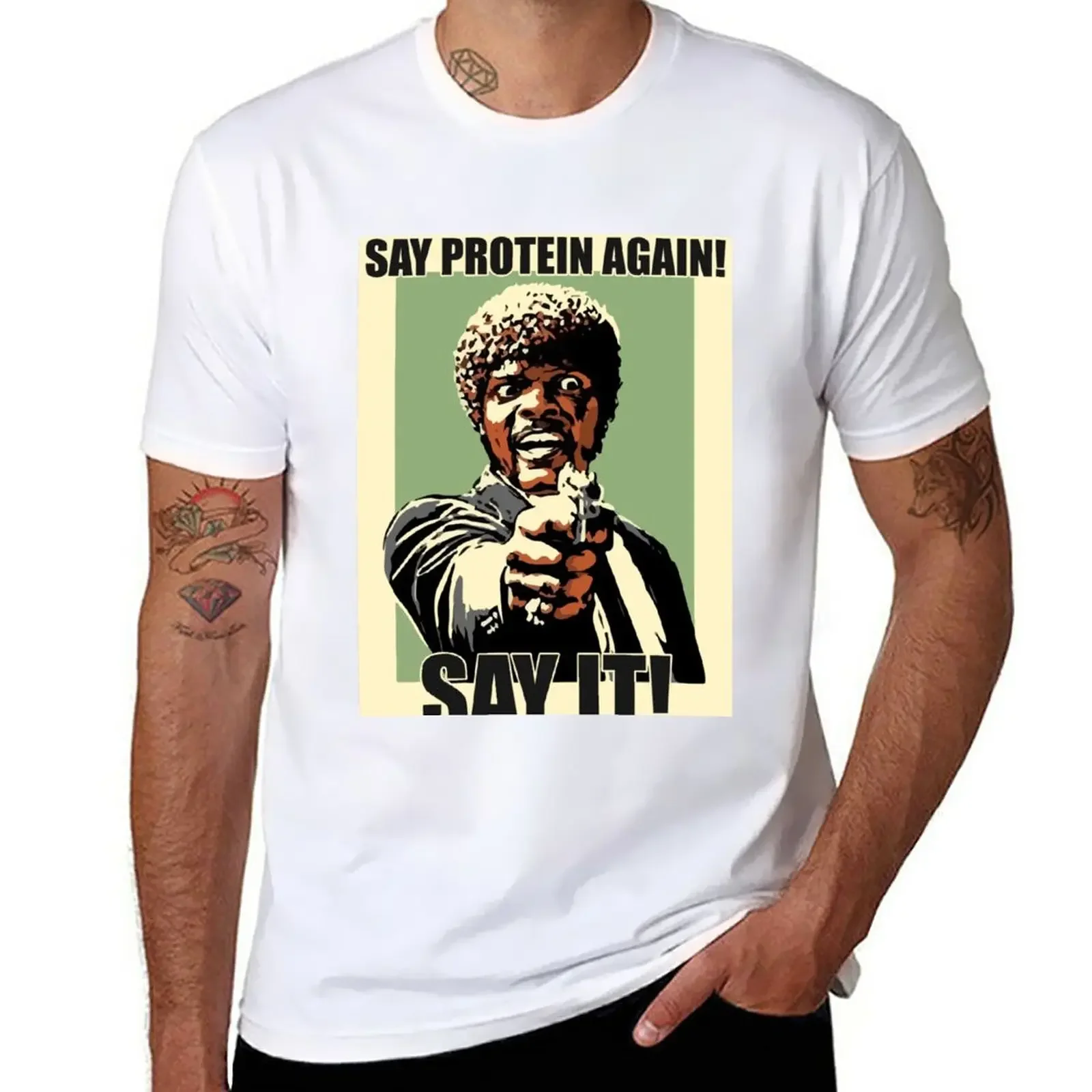 Camiseta vegana divertida para hombre, camisa de secado rápido sublime, Say Protein Again