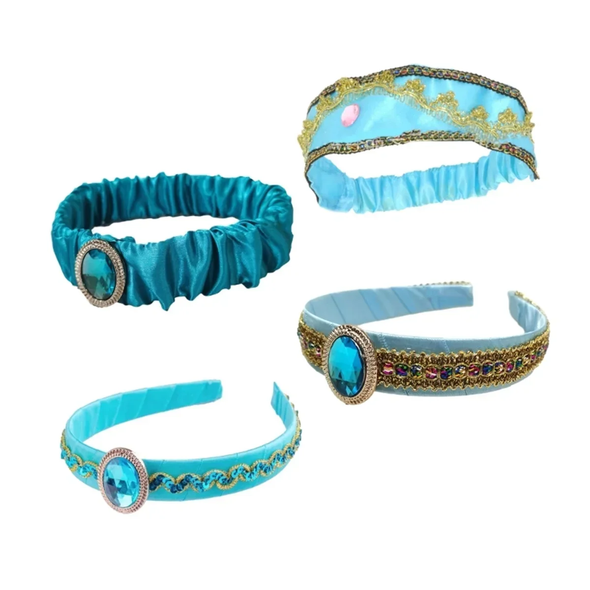 Jasmine Princess Headband Halloween Party Cosplay Headwear Blue Arabian Classical Costume Accessory Women Girl Dress Up Hairband