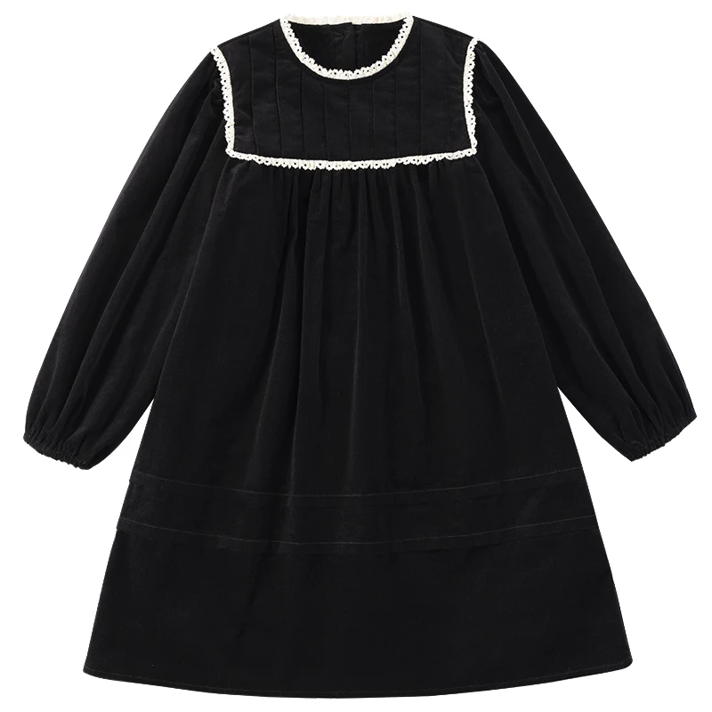 Female Child Clothes Fashion Girls Dresses Birthday 2024 Winter New Retro Black Velvet Princess Sailor Collar Baby Long-sleeved