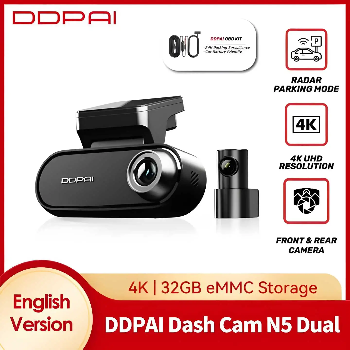 DDPAI N5 Dual Dash Cam 4K UHD +1080P Resolution Dash Camera Car DVR Al Base Radar NightVIS ADAS GPS 5G WIFI 24H Parking Monitor