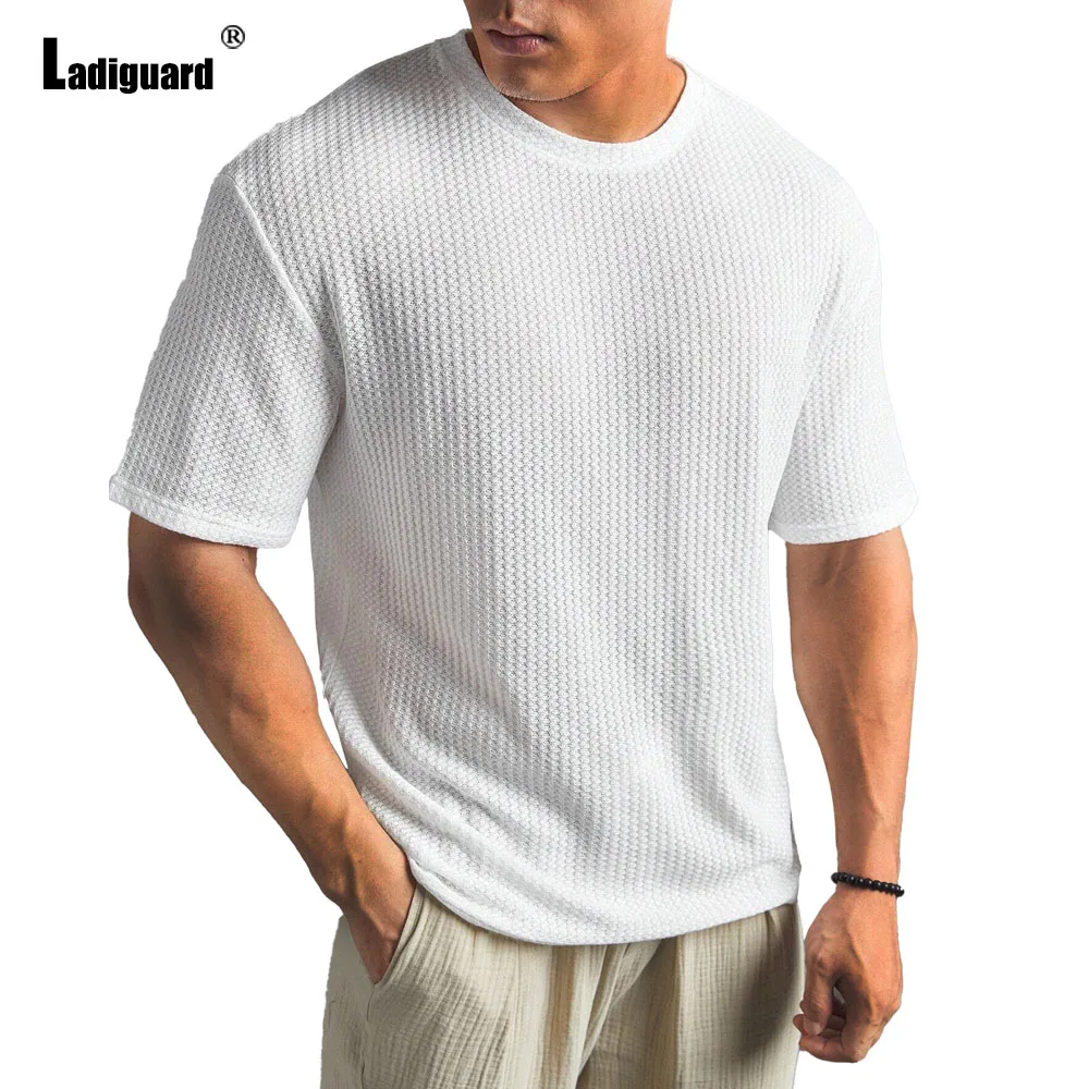 Plus Size 5XL Men Fashion Tops Short Sleeve Model Knitted T-shirt European 2025 Summer Casual Pullovers Mens Simple Tees Shirt