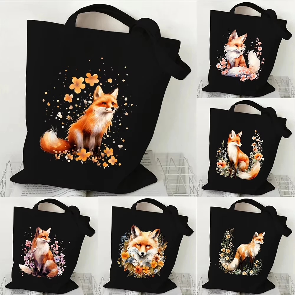 Aesthetic Fox Print Canvas Tote Bag Handbag Canvas Large Capacity Shoulder Bag Eco Capacity Travel Shopping Bag