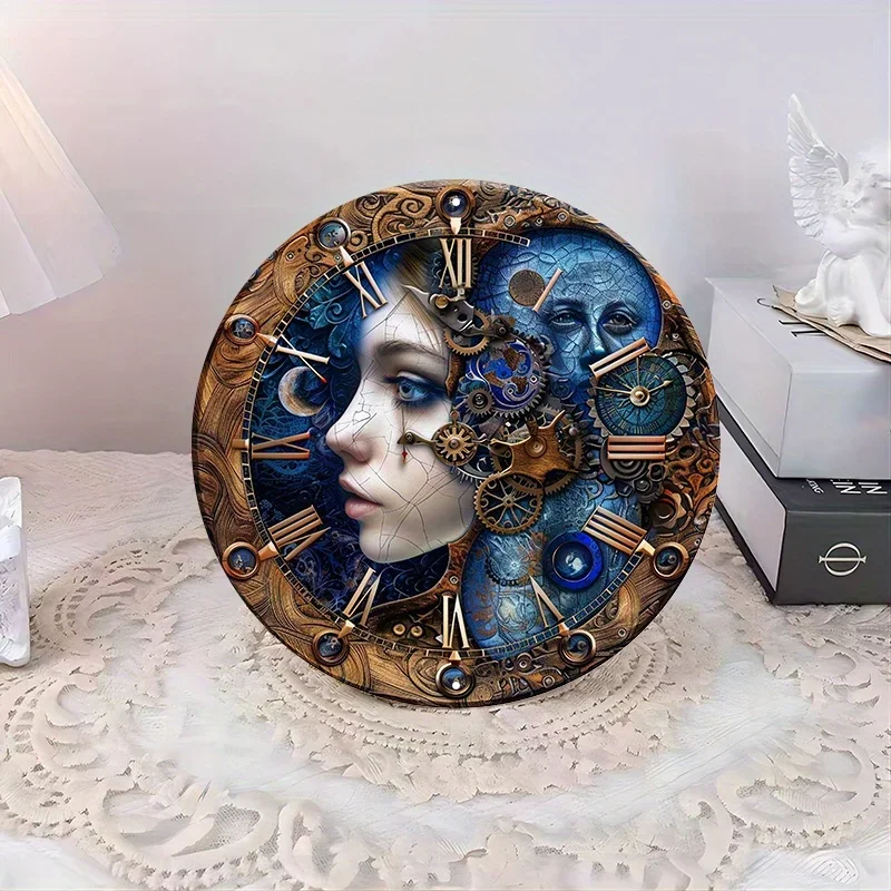 Señal de aluminio con diseño de reloj Steampunk Gear |   Colgador de puerta redondo de metal y decoración de pared para espacios de hogar, oficina y exteriores