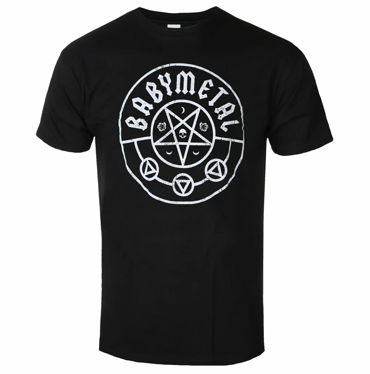 Retro Worn Occult Pentagram Alchemy Symbol Circle Pattern Print, Babymetal Dark Mysterious Metal Artwork Tee