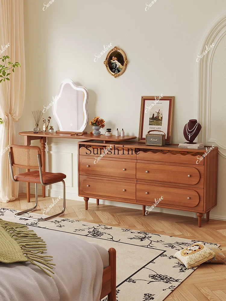 Solid wood corner makeup table bedroom light luxury French chest integrated telescopic  FT